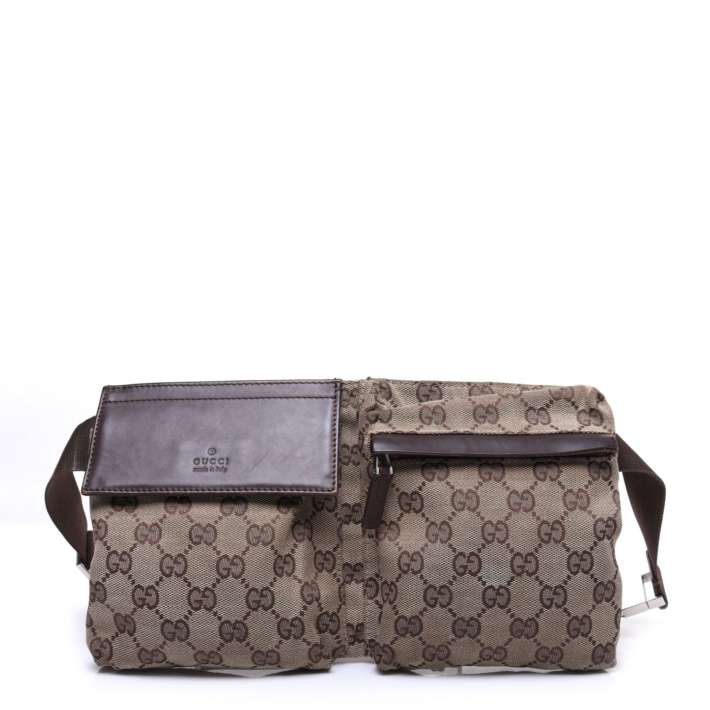 GG Monogram Double Pocket Belt Bag Dark Brown