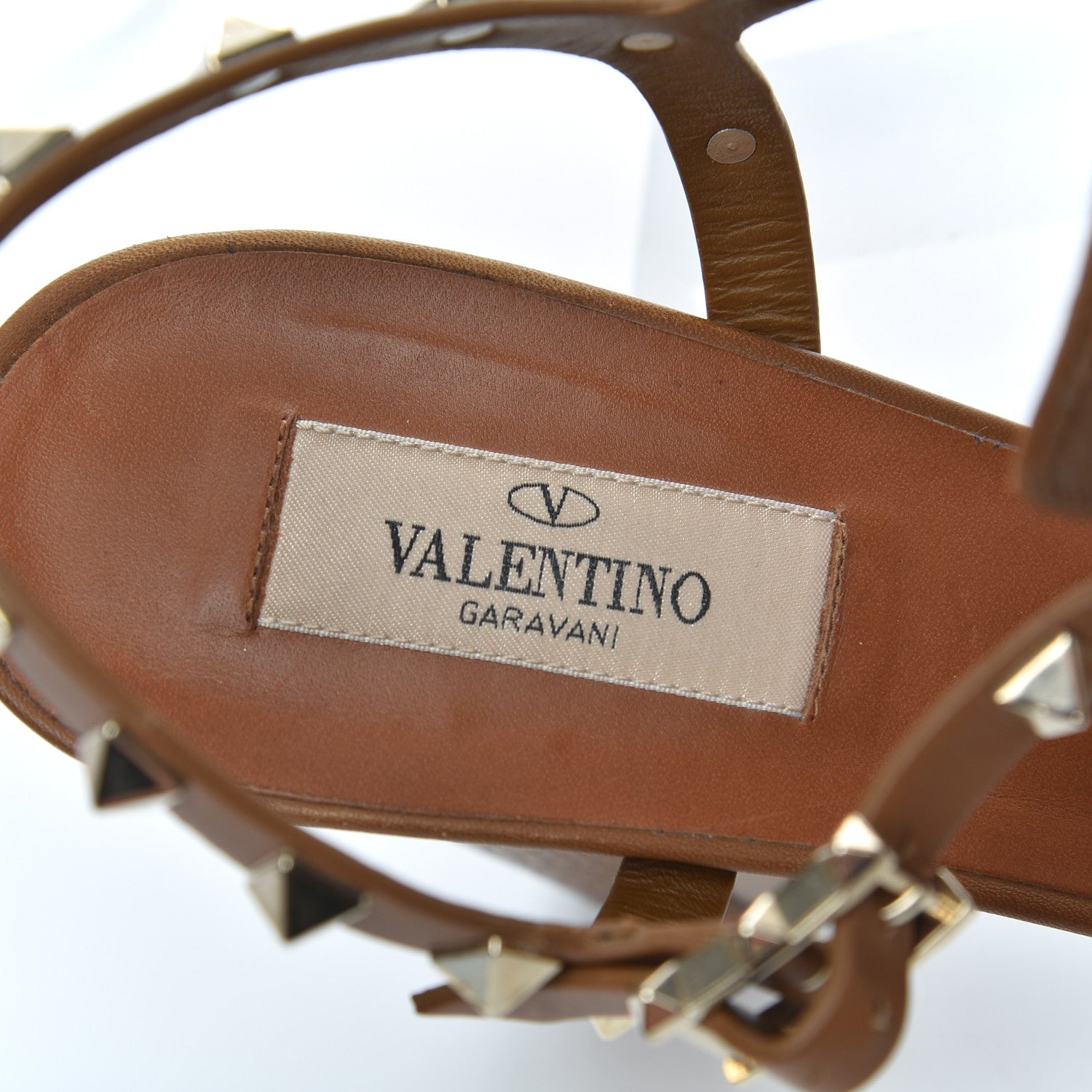 Valentino Garavani Grained Calfskin Rockstud Ankle Strap 5/105mm Sandals 38.5 Tobacco 6 of 16
