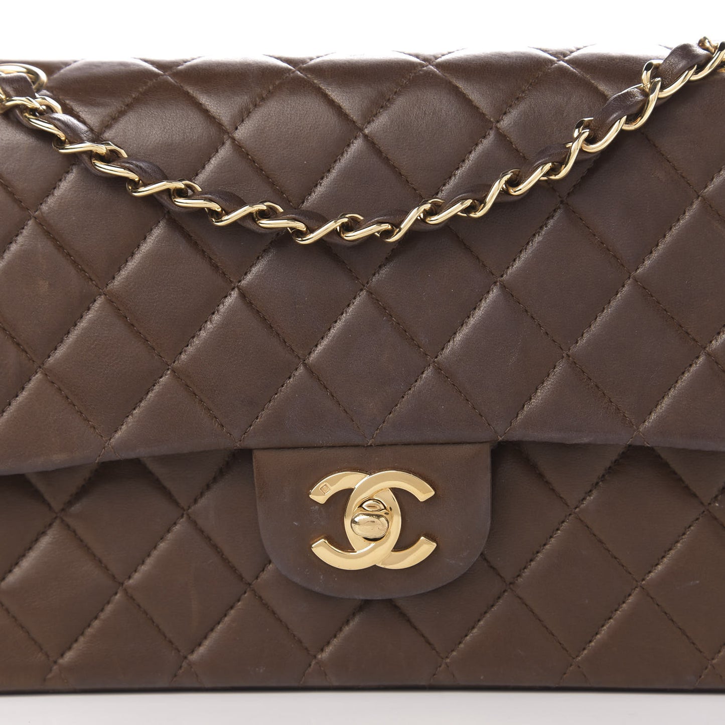 Lambskin Quilted Medium Double Flap Dark Brown