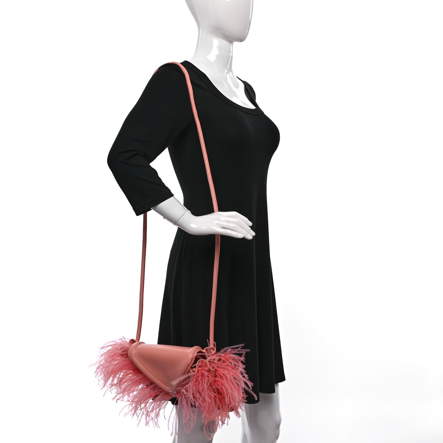 Bottega Veneta Lambskin Ostrich Feather Small Beak Triangle Flap Shoulder Bag Peachy Silver 2 of 9