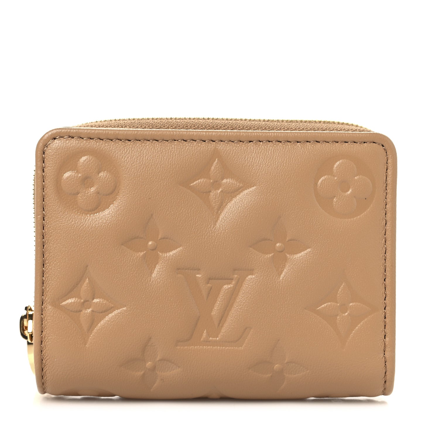 Lambskin Embossed Monogram Lou Coussin Wallet Camel
