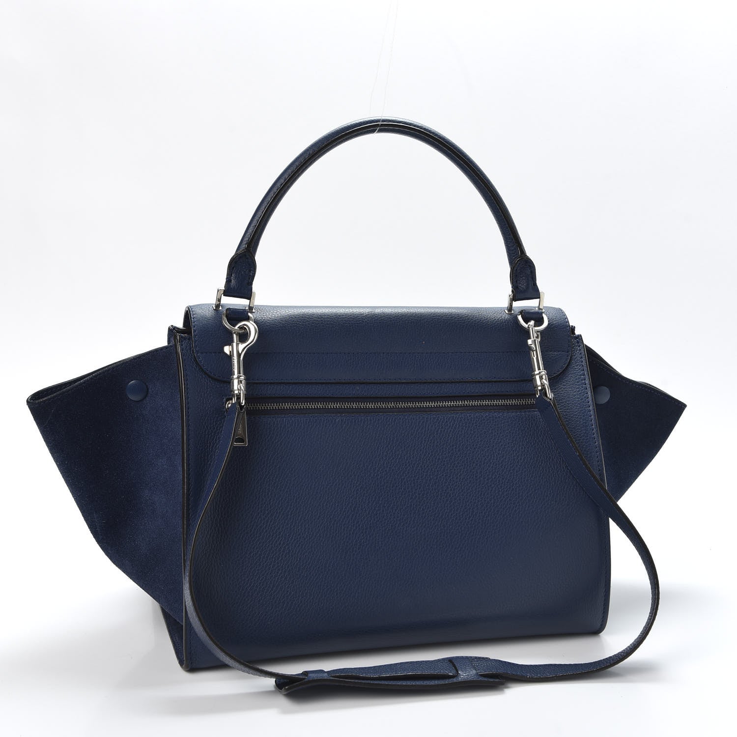 Celine Drummed Calfskin Suede Medium Trapeze Navy 2 of 8