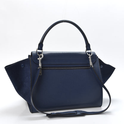 Celine Drummed Calfskin Suede Medium Trapeze Navy 2 of 8