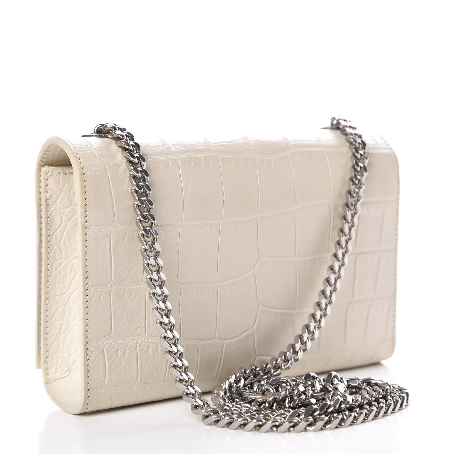 Calfskin Crocodile Embossed Small Kate Tassel Satchel Dove White