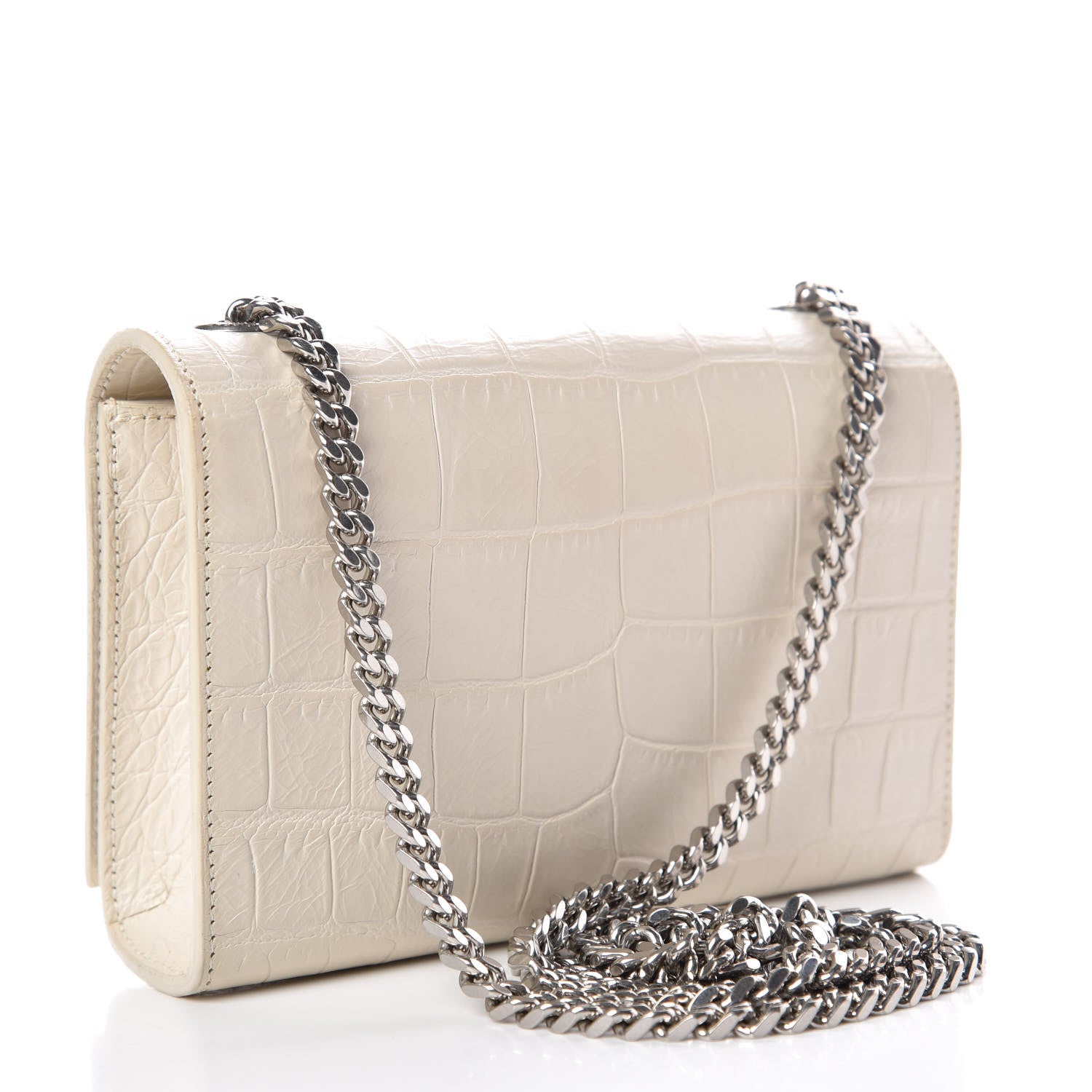 Saint Laurent Calfskin Crocodile Embossed Small Kate Tassel Satchel Dove White 3 of 8