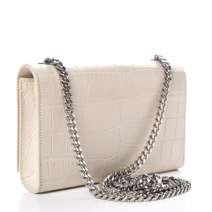 Saint Laurent Calfskin Crocodile Embossed Small Kate Tassel Satchel Dove White 3 of 8