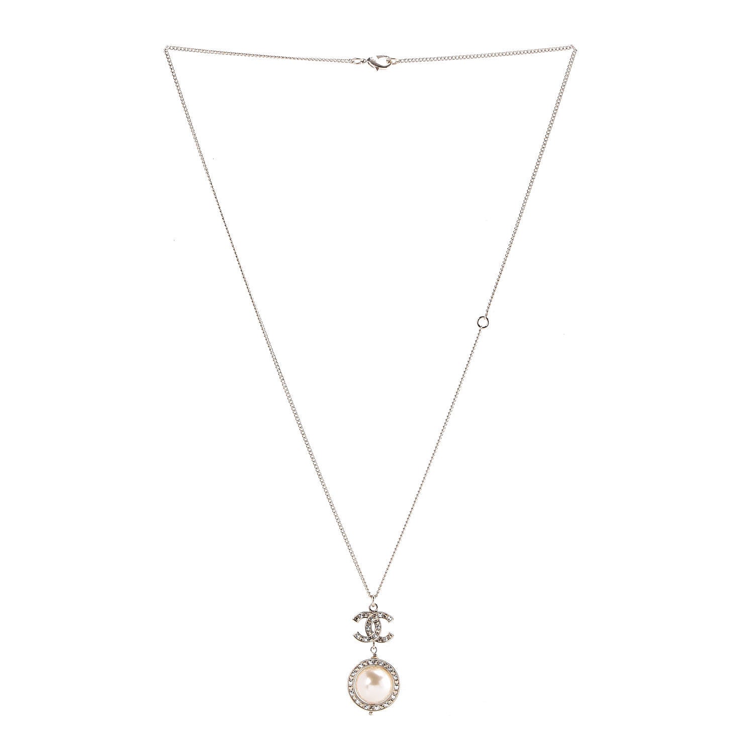 Chanel Crystal CC Pearl Drop Necklace Gold 3 of 7