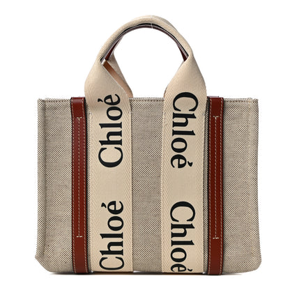 Chloe Cotton Calfskin Small Woody Ribbon Tote White Brown 1 of 10