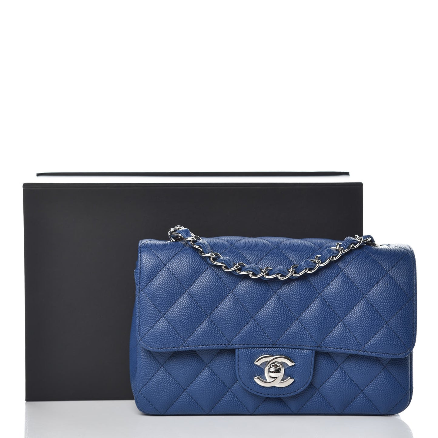 Caviar Quilted Mini Rectangular Flap Dark Blue