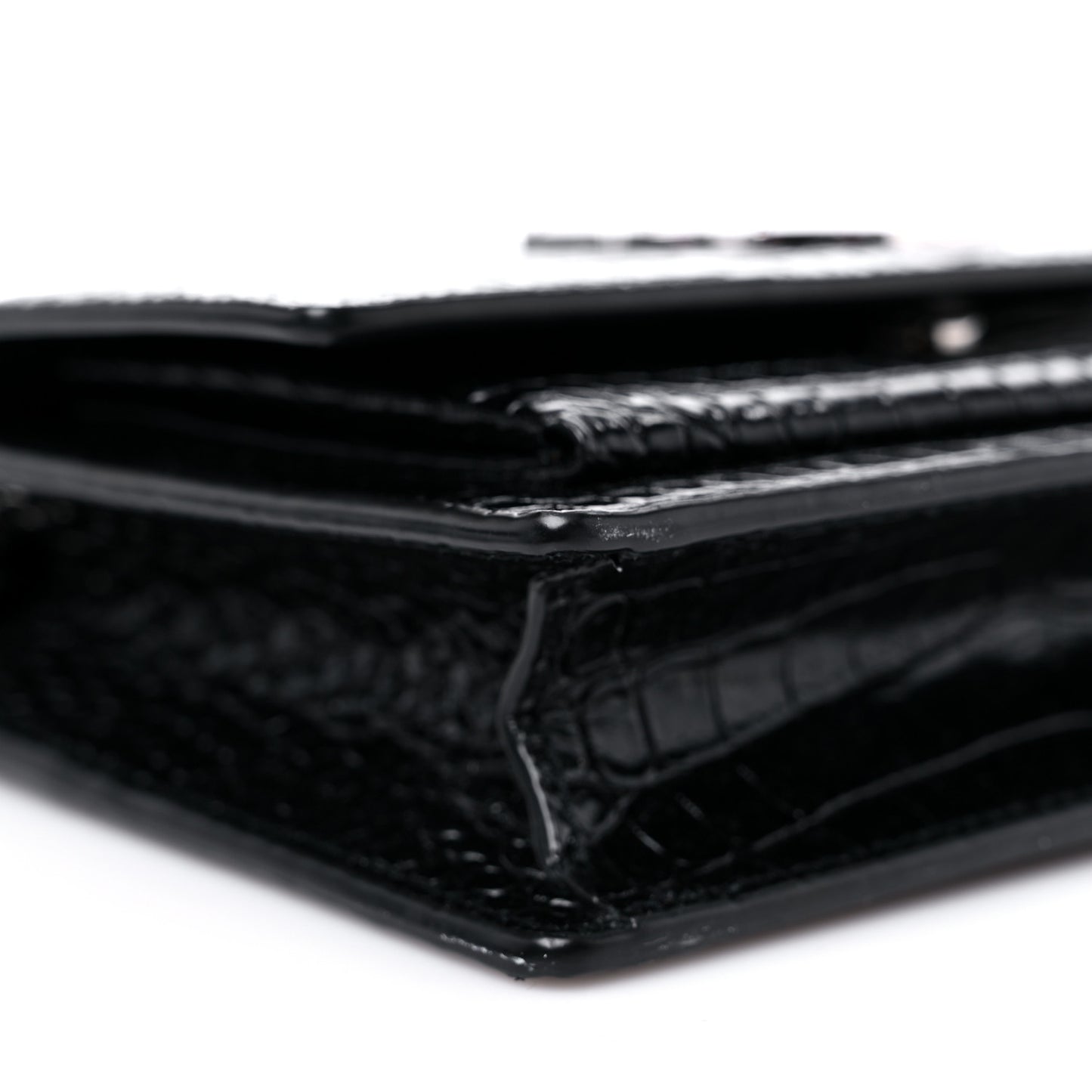 Calfskin Crocodile Embossed Monogram Sunset Chain Wallet Black