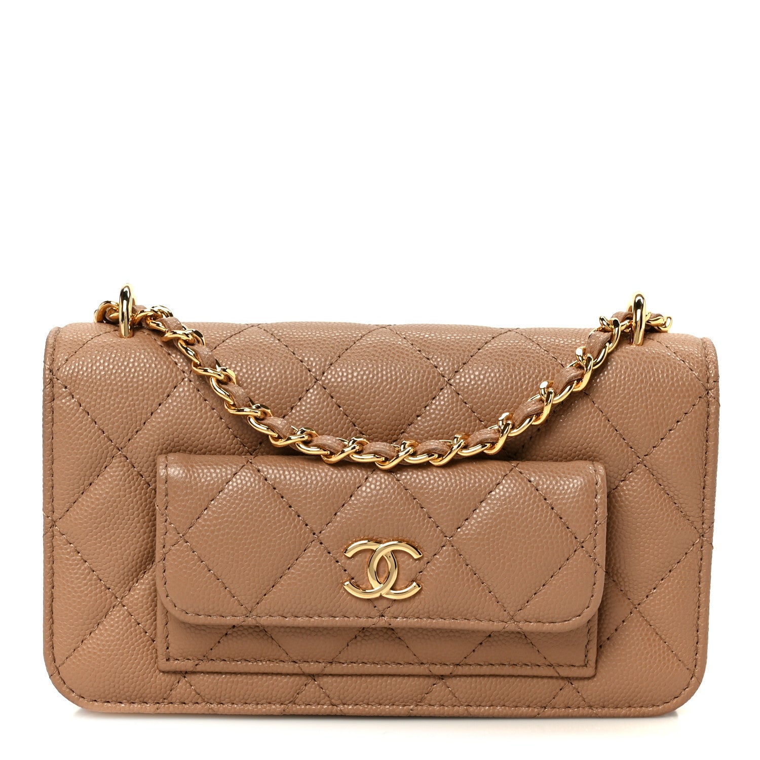 Chanel Caviar Quilted Pocket Twins Wallet On Chain WOC Beige 1 of 11