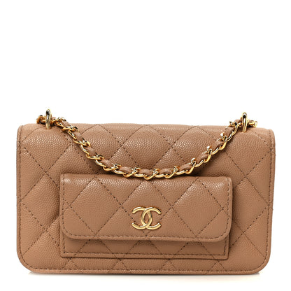 Chanel Caviar Quilted Pocket Twins Wallet On Chain WOC Beige 1 of 11