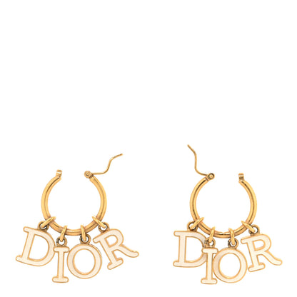 Christian Dior Metal Enamel Dio(r)evolution Hoop Earrings Gold White 7 of 8