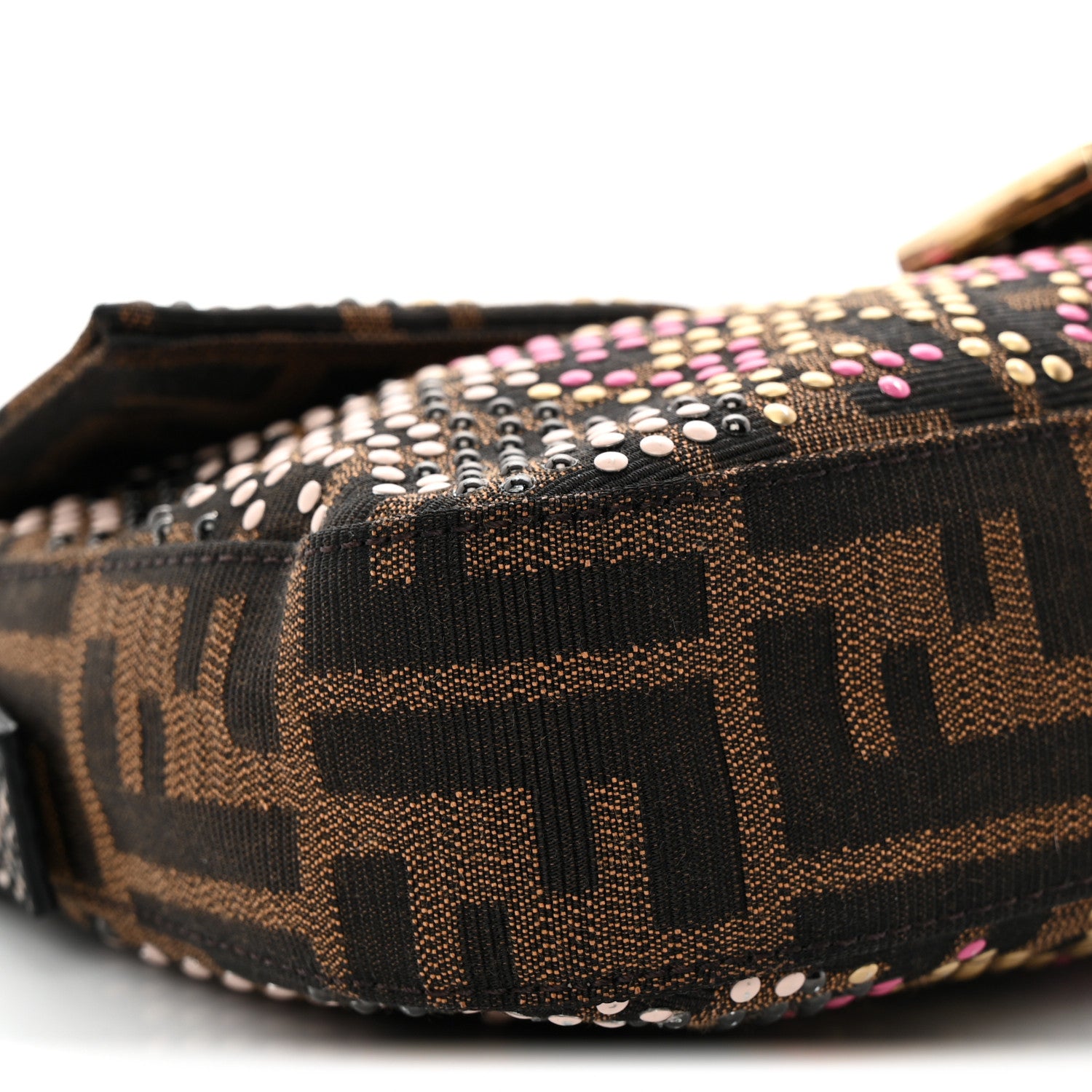 Fendi Zucca Snakeskin Studded Baguette Tobacco Multicolor 8 of 9