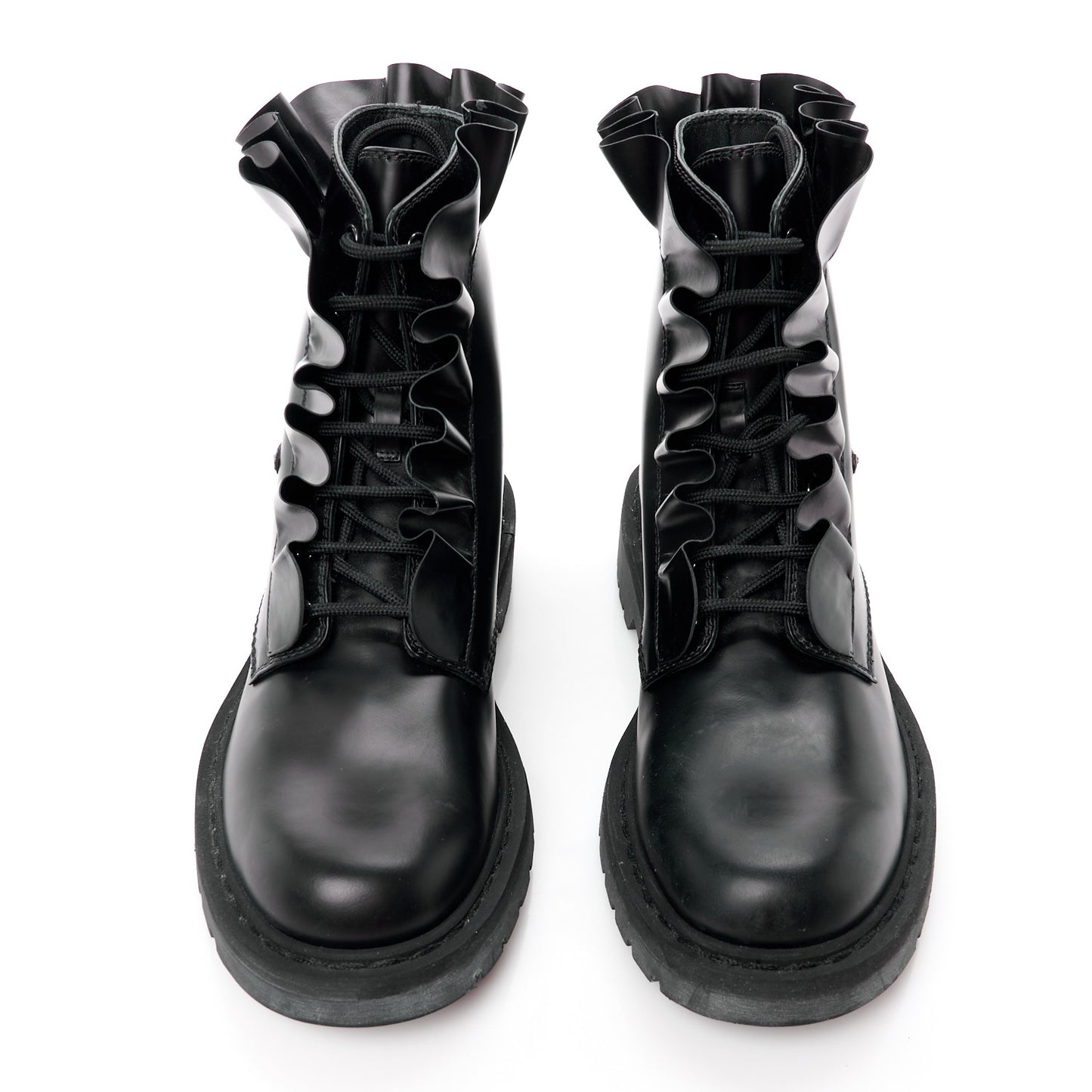 VALENTINO GARAVANI Calfskin Ruffle Heart Love Combat Boots 41 Black
