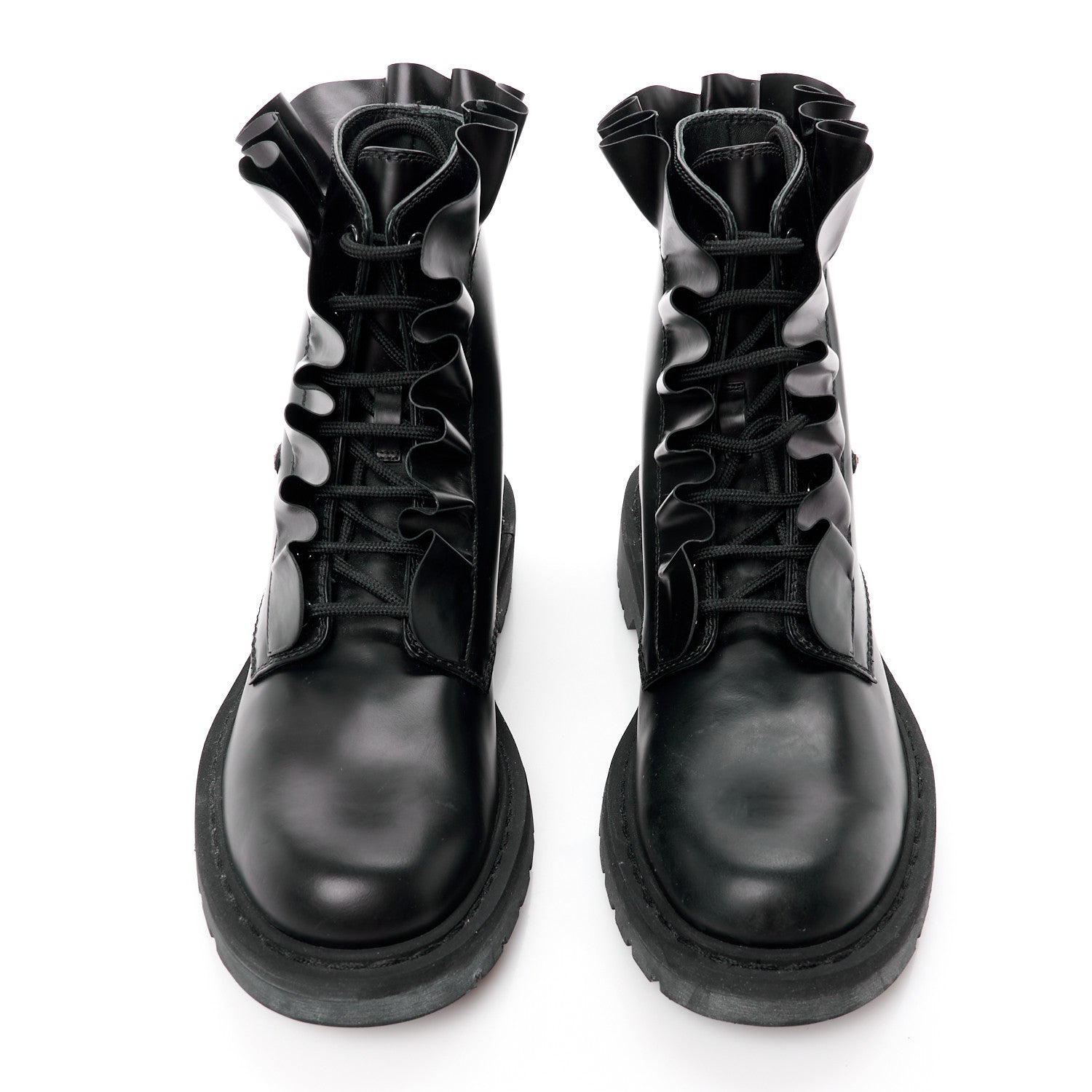 Valentino Garavani VALENTINO GARAVANI Calfskin Ruffle Heart Love Combat Boots 41 Black 2 of 11