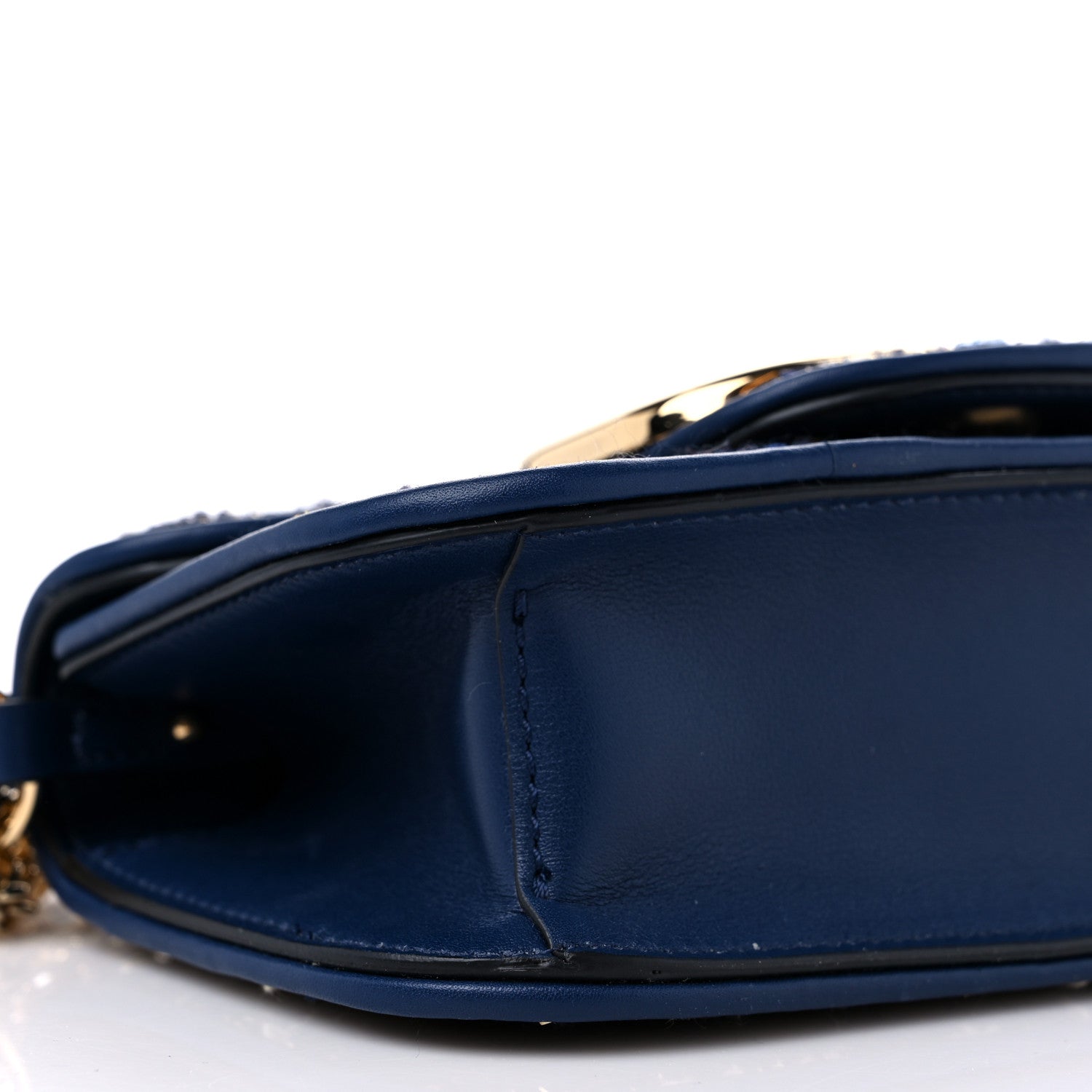 Valentino Garavani Tweed Calfskin Vlogo Small Loco Shoulder Bag Navy Ivory Gold 7 of 11