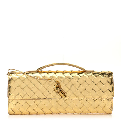 Bottega Veneta Metallic Lambskin Intrecciato Long Andiamo Top Handle Clutch Gold 1 of 10