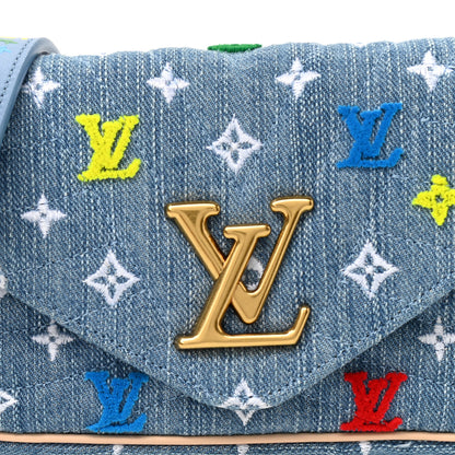 Louis Vuitton Embroidered Monogram Denim New Wave Chain Pochette Blue 7 of 10