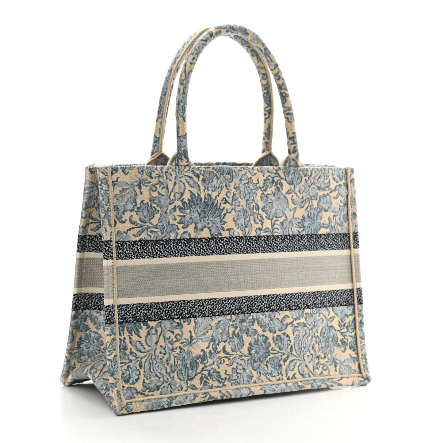 Canvas Embroidered Medium Brocart Book Tote Metallic Blue