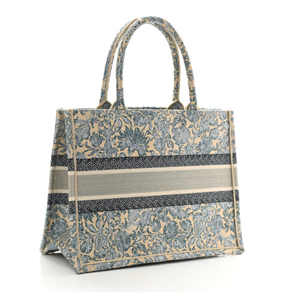 Christian Dior Canvas Embroidered Medium Brocart Book Tote Metallic Blue 3 of 8