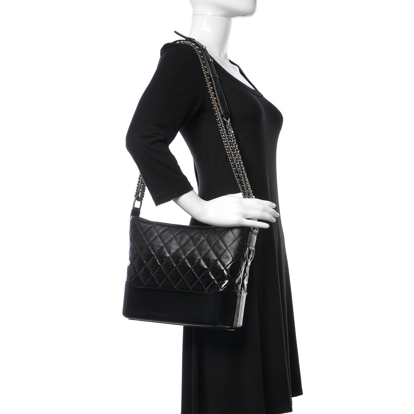 Patent Goatskin Quilted Medium Gabrielle Hobo Black