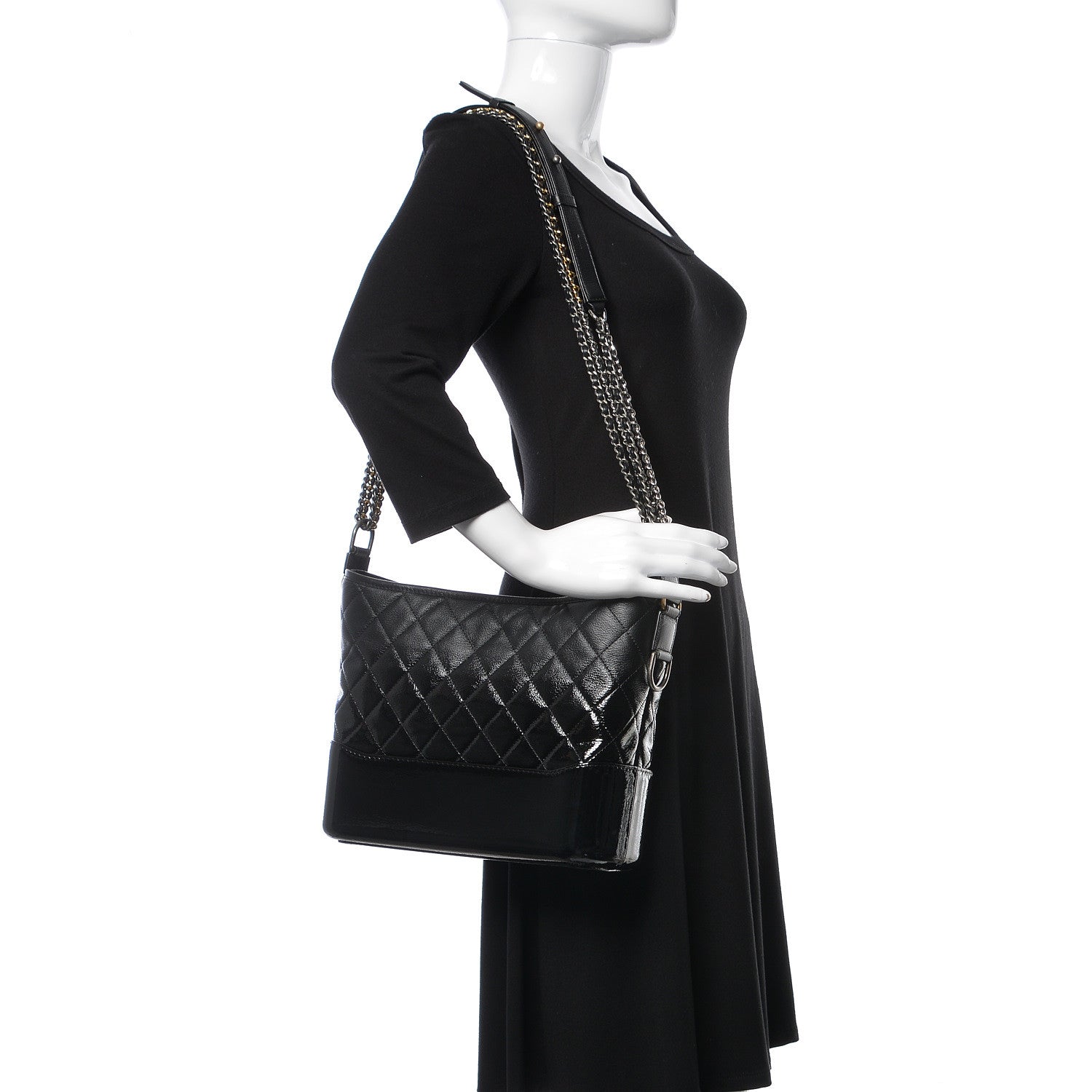 Chanel Patent Goatskin Quilted Medium Gabrielle Hobo Black 2 of 10
