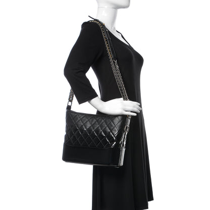 Chanel Patent Goatskin Quilted Medium Gabrielle Hobo Black 2 of 10