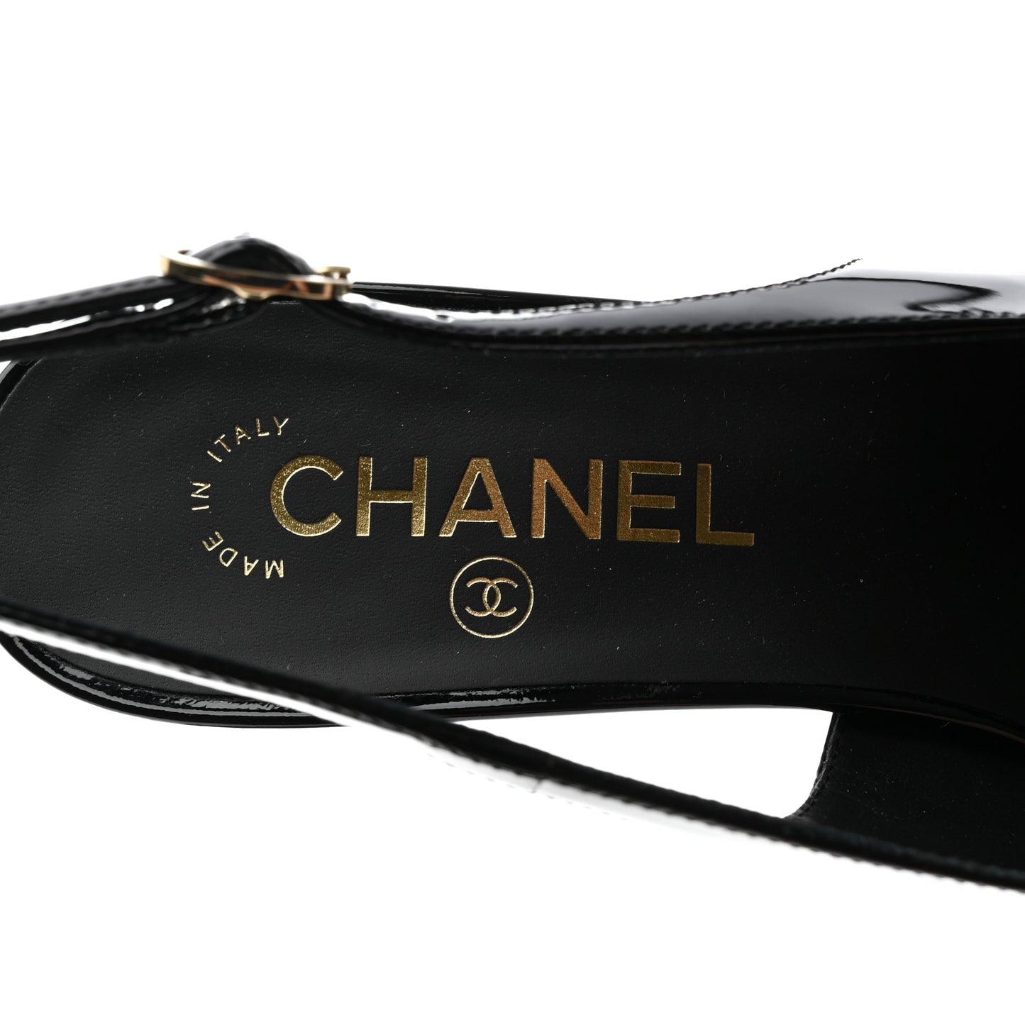 Patent Calfskin Cap Toe CC Slingback Pumps 37.5 Black