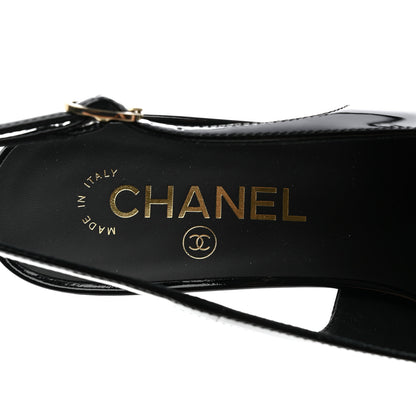 Chanel Patent Calfskin Cap Toe CC Slingback Pumps 37.5 Black 6 of 9