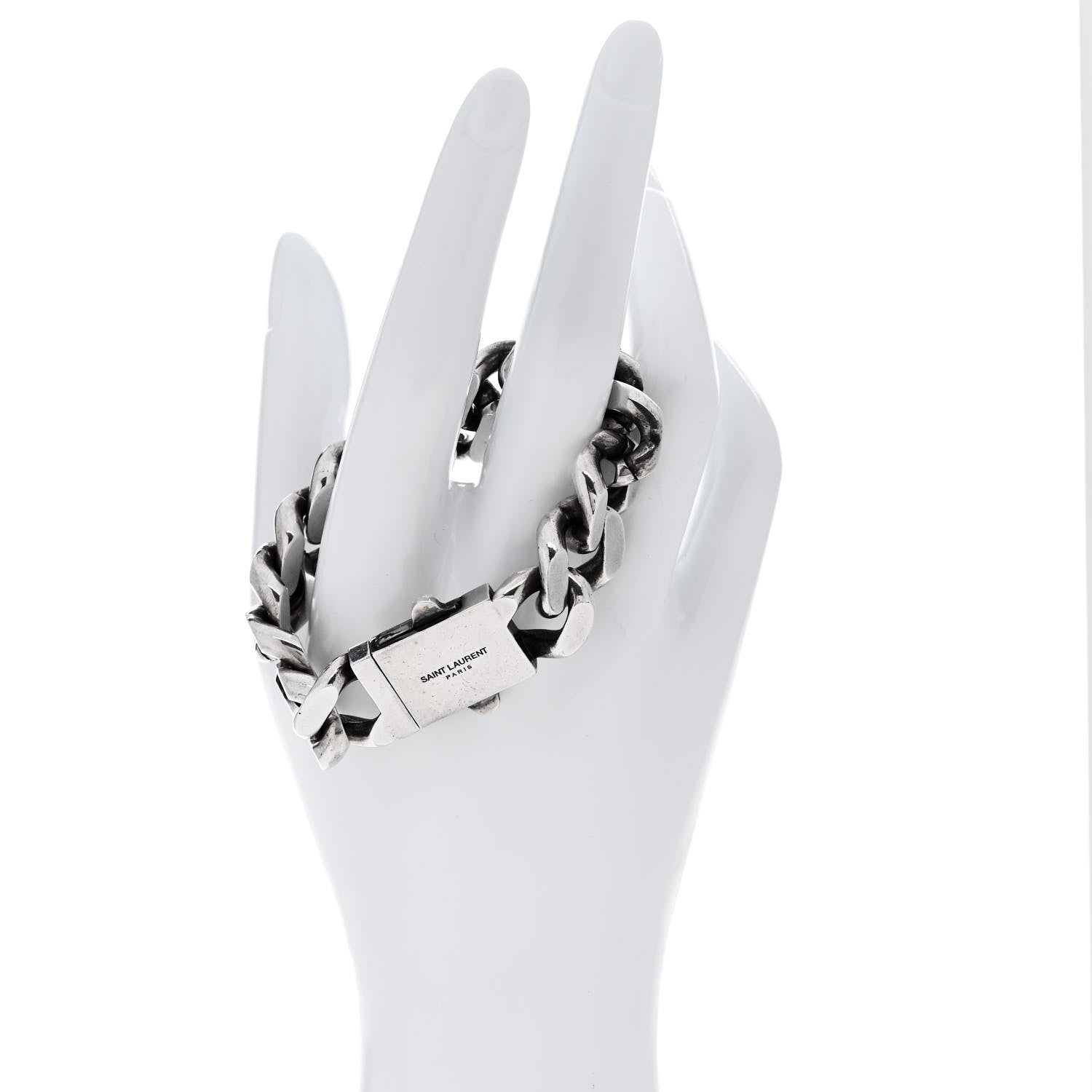 Saint Laurent Metal Curb Chain Bracelet Oxidized Silver 2 of 4