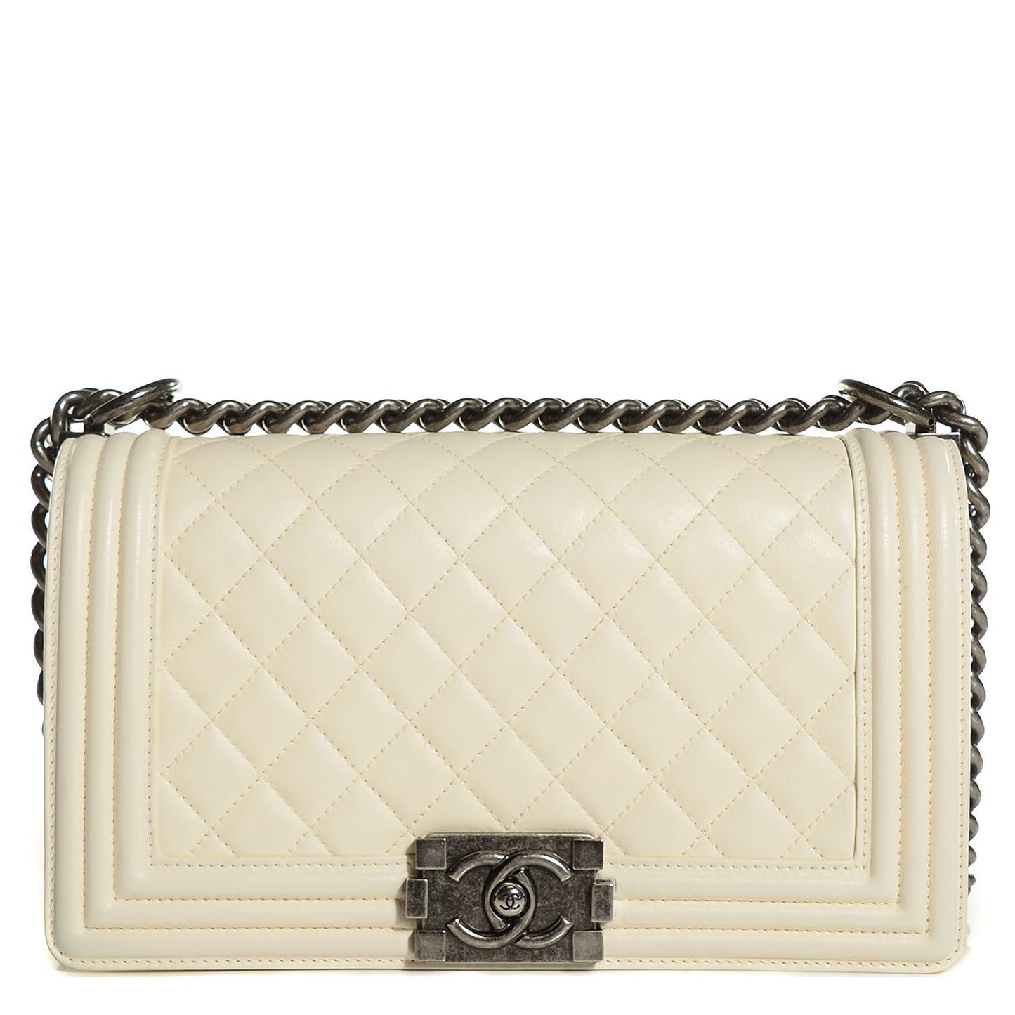 Calfskin Quilted Medium Boy Flap Light Beige