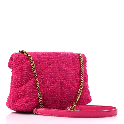 Saint Laurent Boucle Tweed Quilted Toy Loulou Puffer Monogram Chain Satchel Magenta 3 of 10