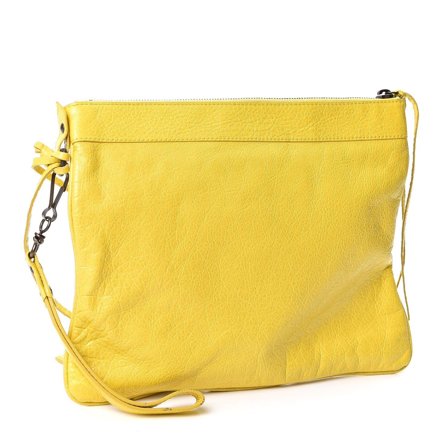Agneau Classic Hardware Flat Handle Clutch Curry
