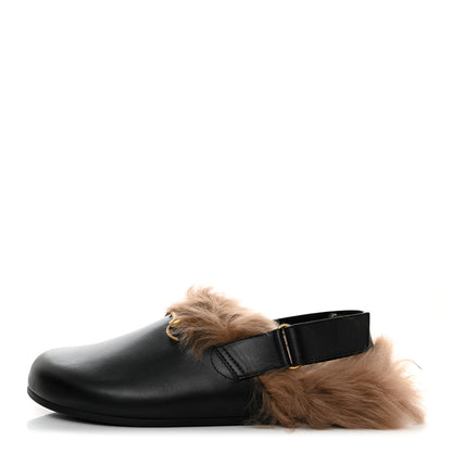 Gucci Calfskin Fur Mens Horsebit River Slingback Slippers 9 Black 1 of 8