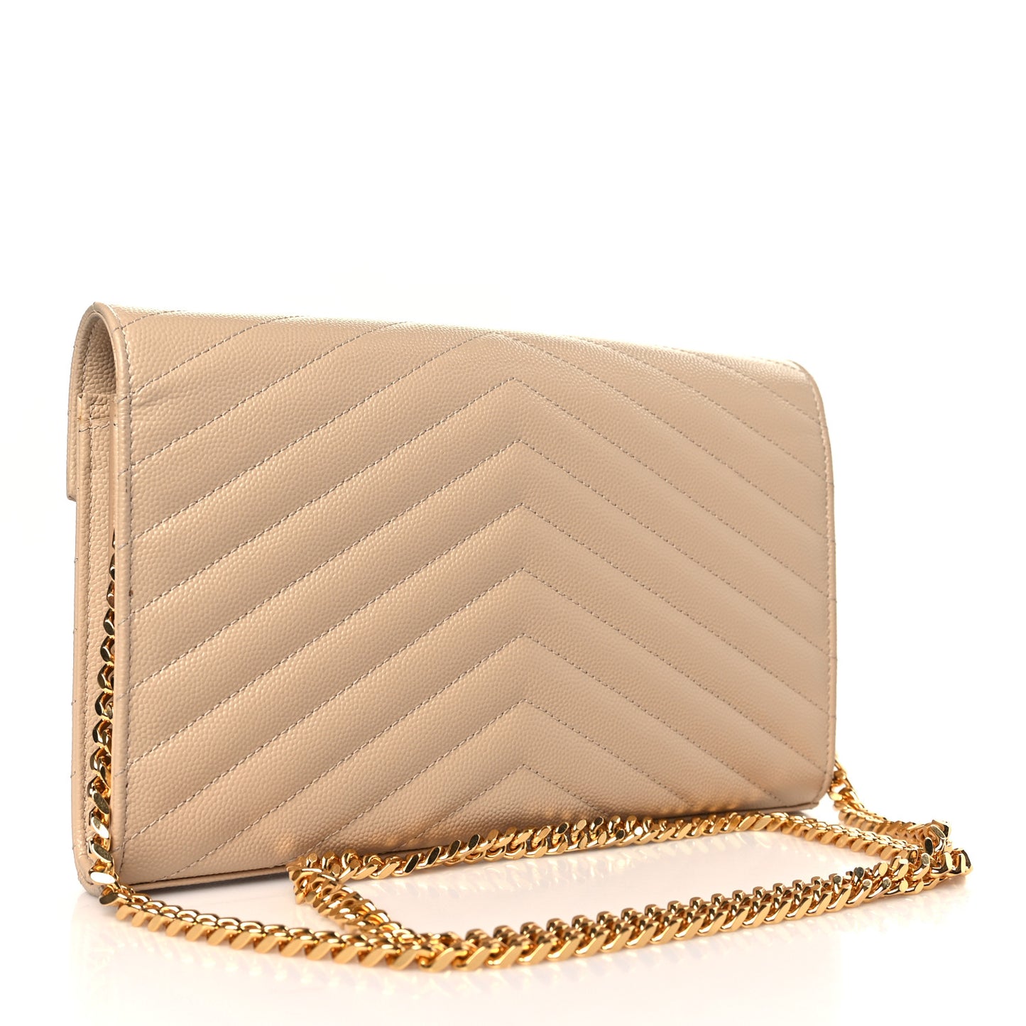 Grain De Poudre Matelasse Chevron Monogram Chain Wallet Dark Beige
