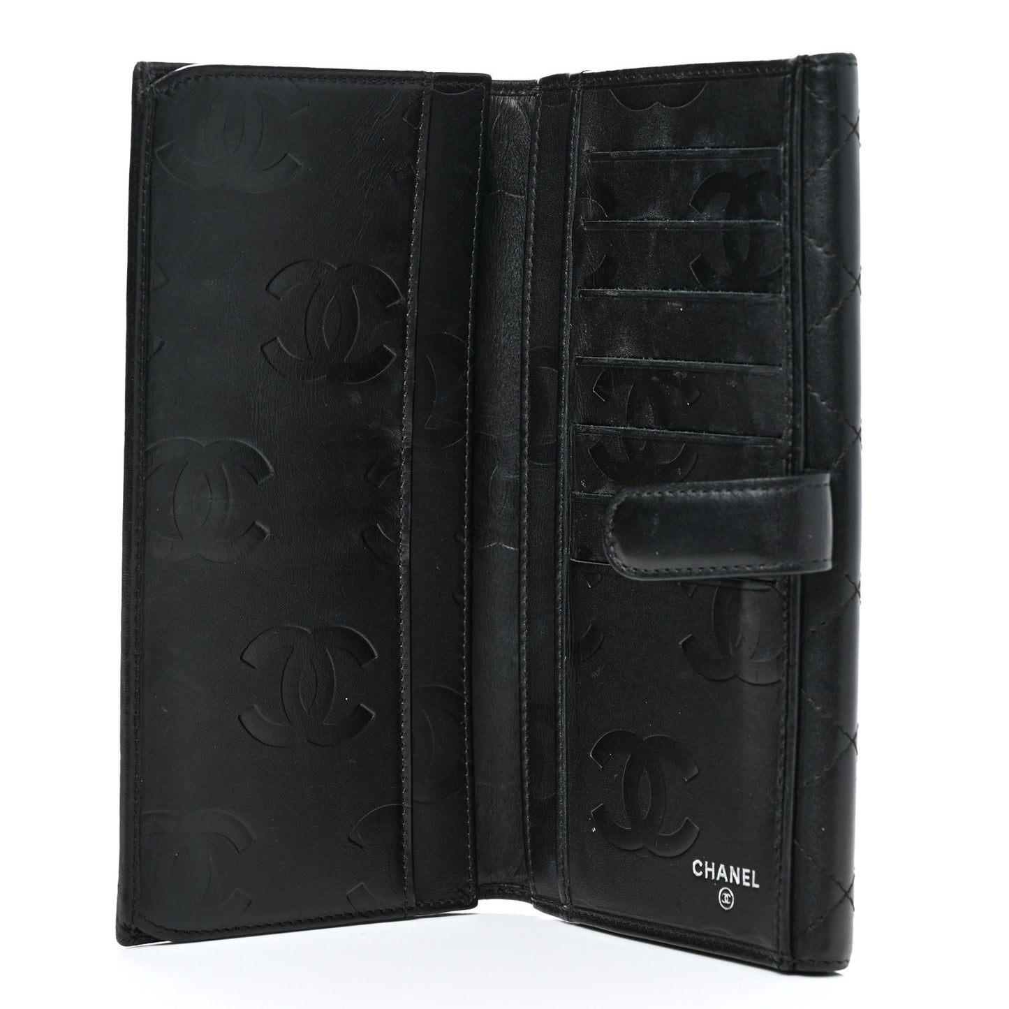 Calfskin Quilted Cambon Long Double Wallet Black