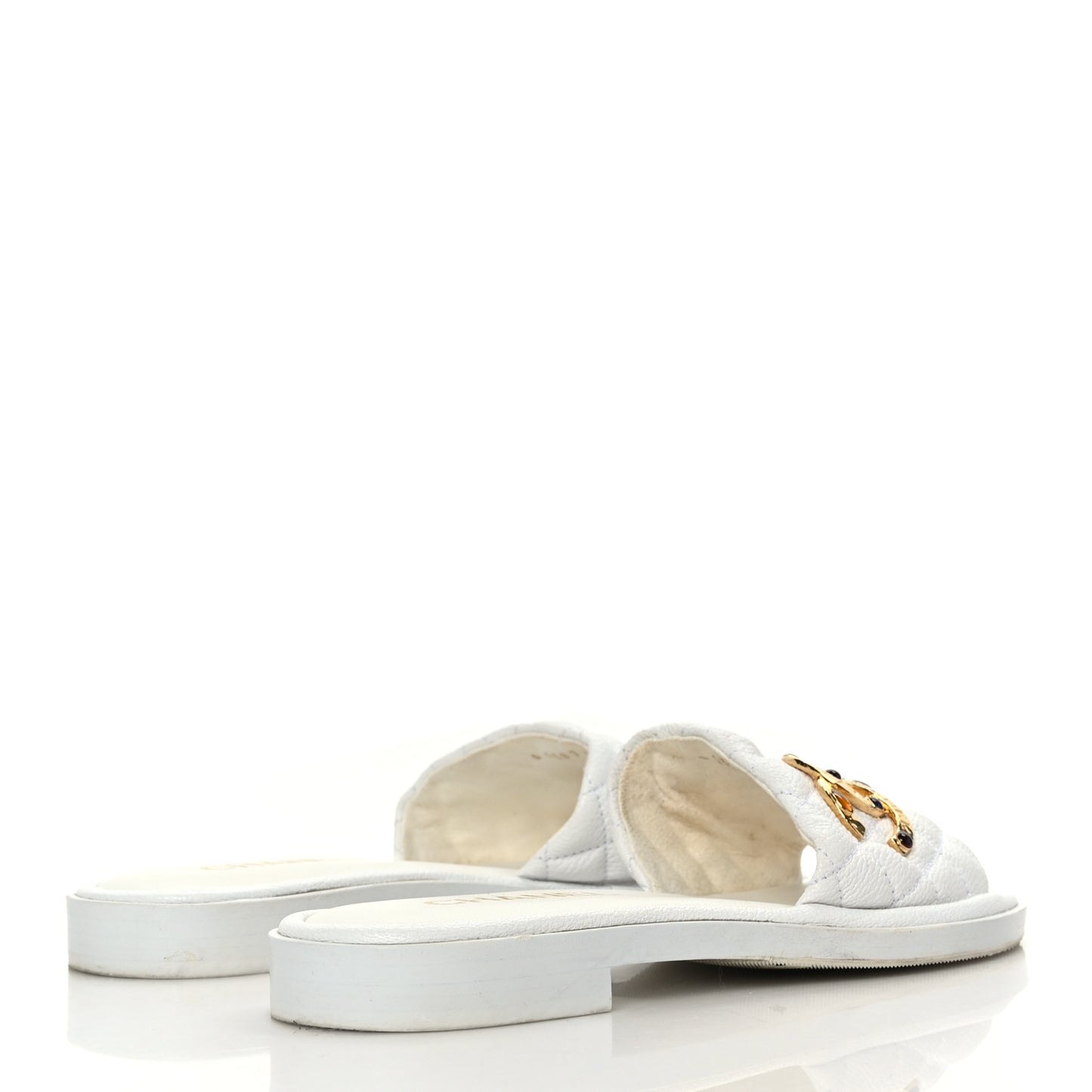 Shiny Goatskin Quilted CC Mules Sandals 37.5 White