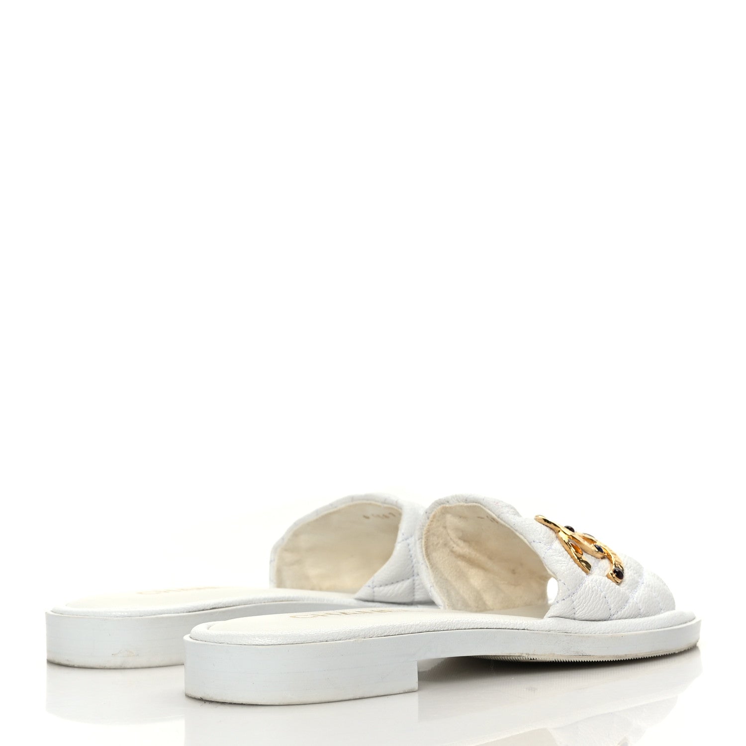 Chanel Shiny Goatskin Quilted CC Mules Sandals 37.5 White 4 of 8