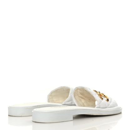 Chanel Shiny Goatskin Quilted CC Mules Sandals 37.5 White 4 of 8
