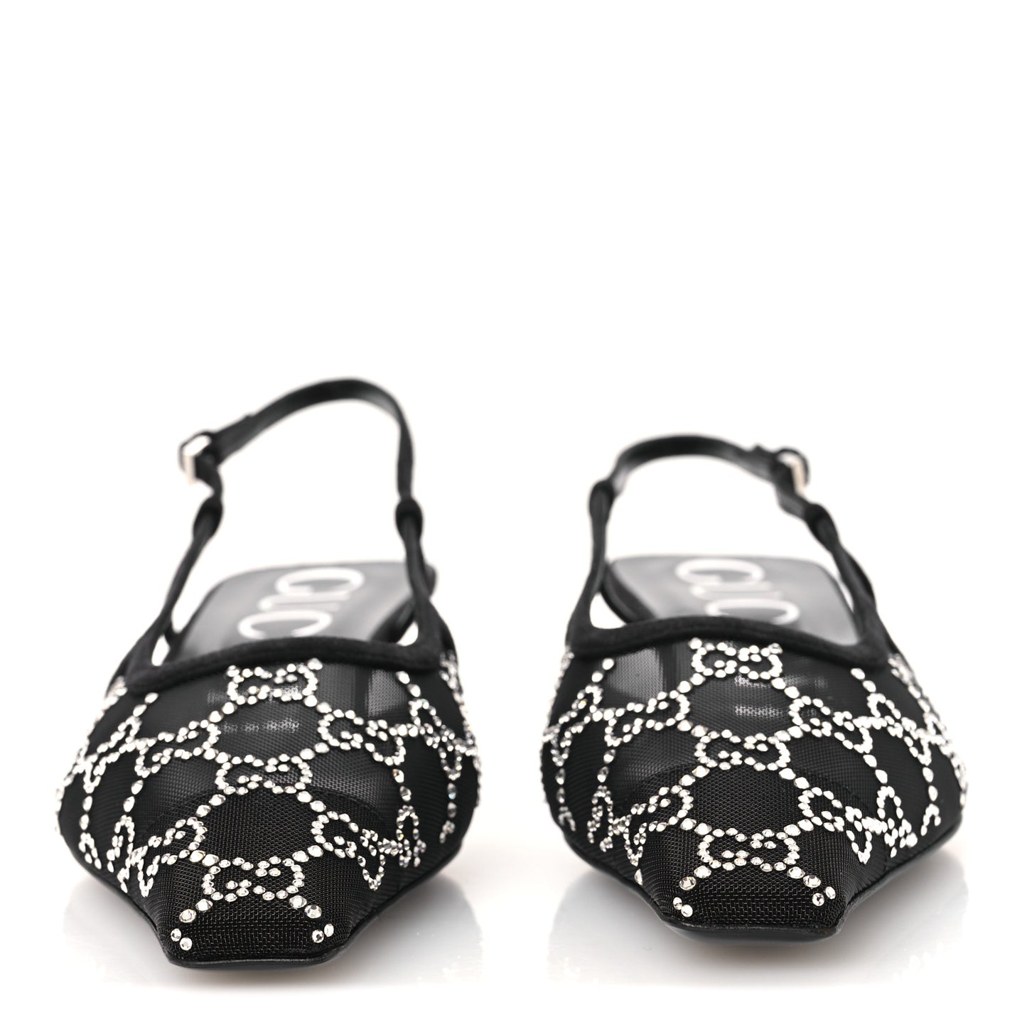 Tela Retino Kid Scamosciato Crystal GG Monogram Square G 35mm Slingback Pumps 38.5 Black