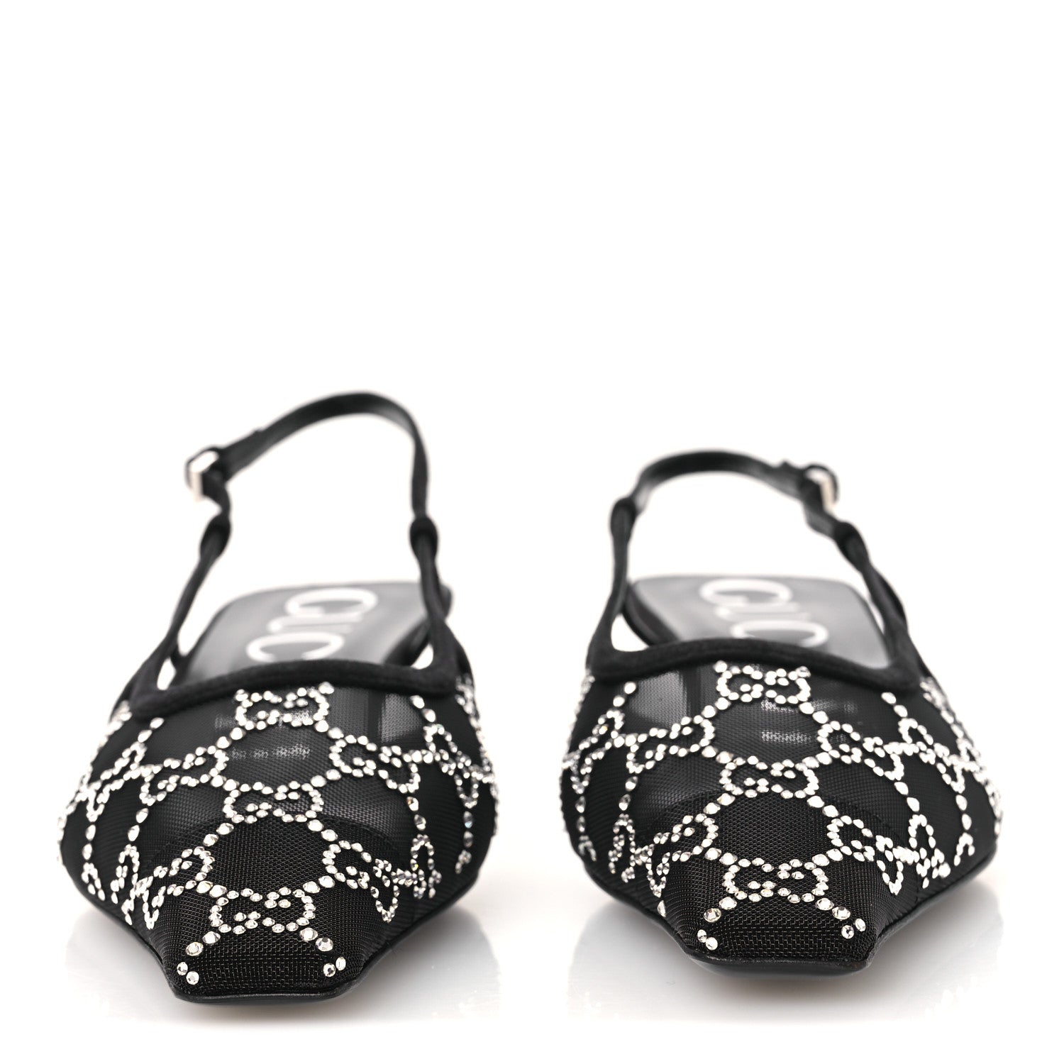 Gucci Tela Retino Kid Scamosciato Crystal GG Monogram Square G 35mm Slingback Pumps 38.5 Black 3 of 10