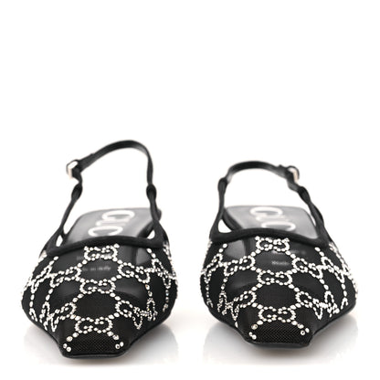 Gucci Tela Retino Kid Scamosciato Crystal GG Monogram Square G 35mm Slingback Pumps 38.5 Black 3 of 10