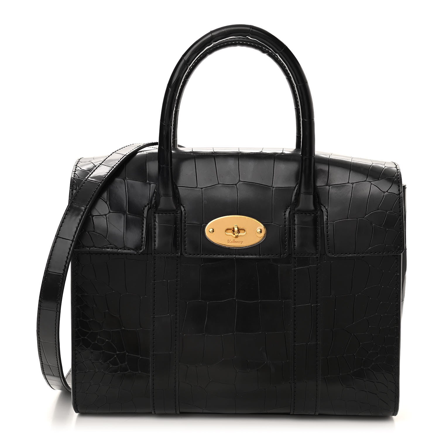Mulberry Crocodile Embossed Calfskin Bayswater Black 1 of 9