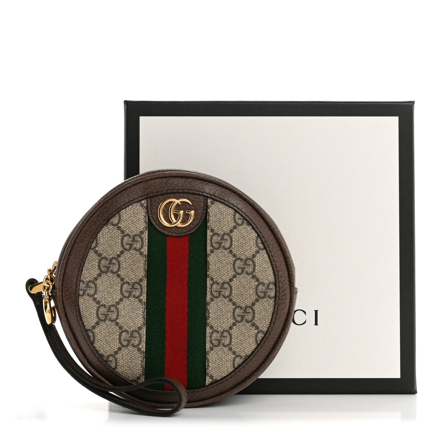 GG Supreme Monogram Web Ophidia Circle Wristlet Beige New Acero