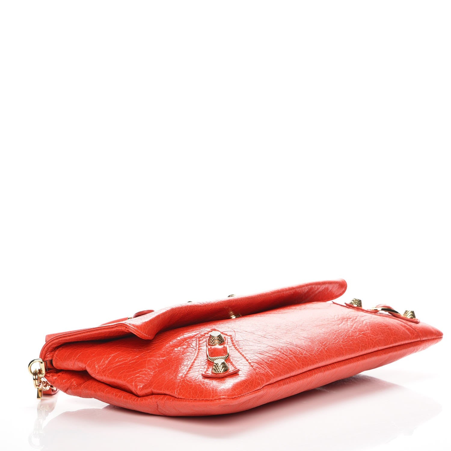 Balenciaga Agneau Giant 12 Gold Hardware Envelope Strap Clutch Rouge Coquelicot 4 of 8