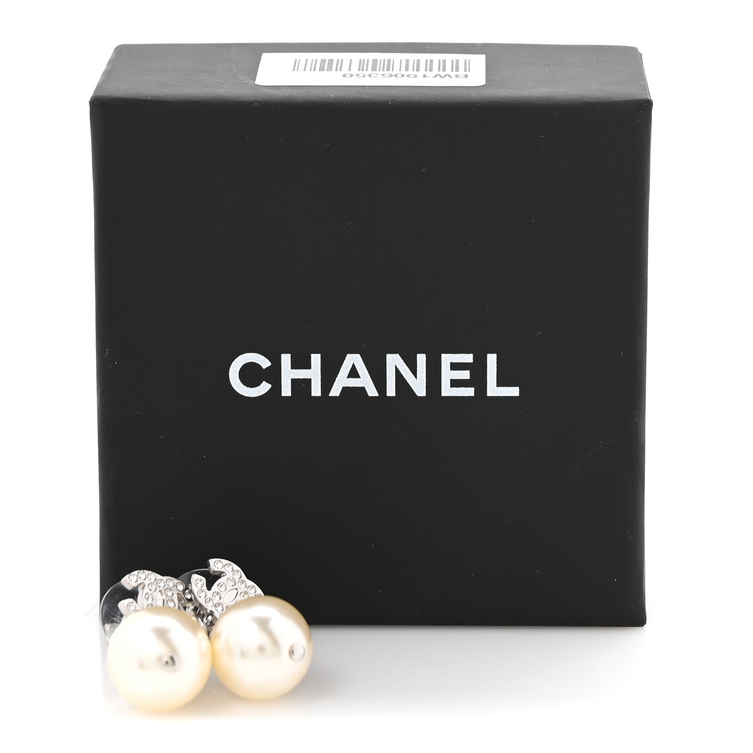 Chanel Crystal Pearl CC Drop Earrings Silver Pearly White 5 of 5