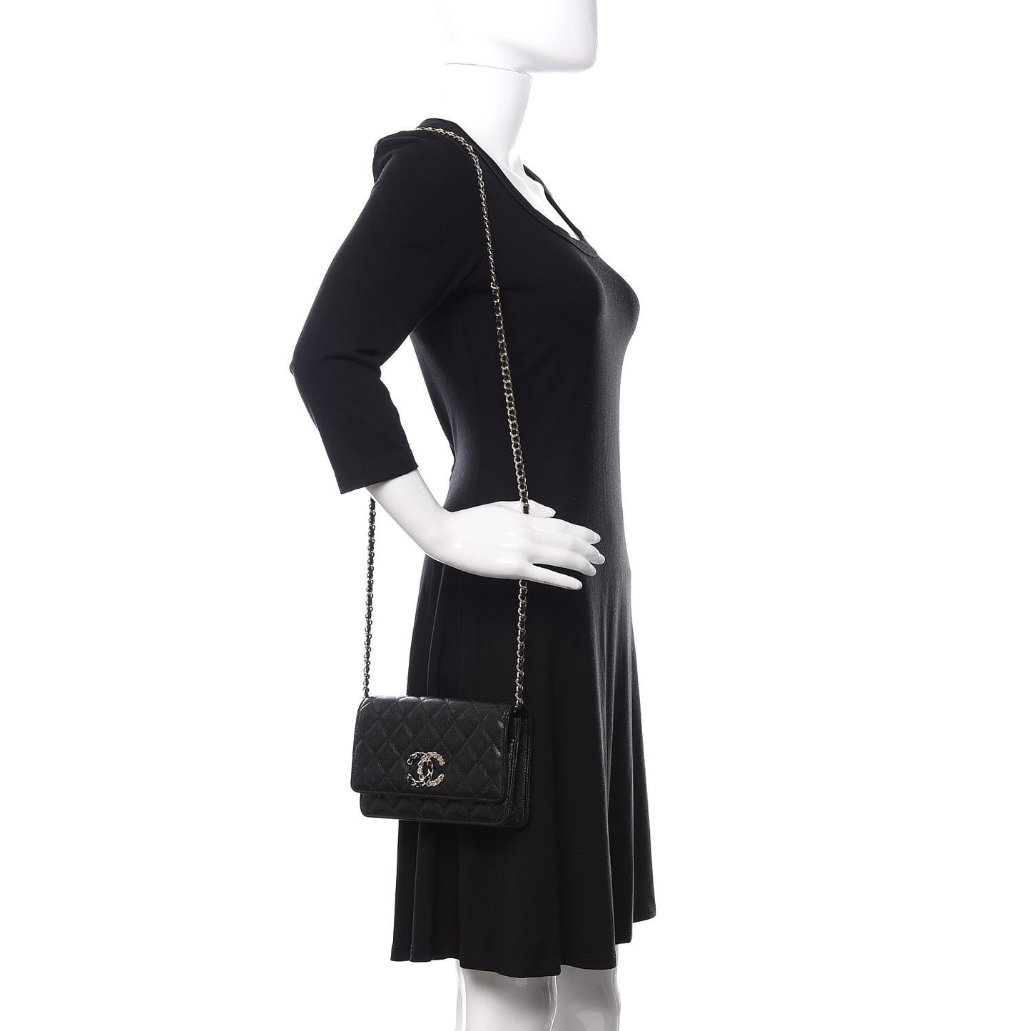 Caviar Quilted French New Wave Chain CC Wallet On Chain WOC Black