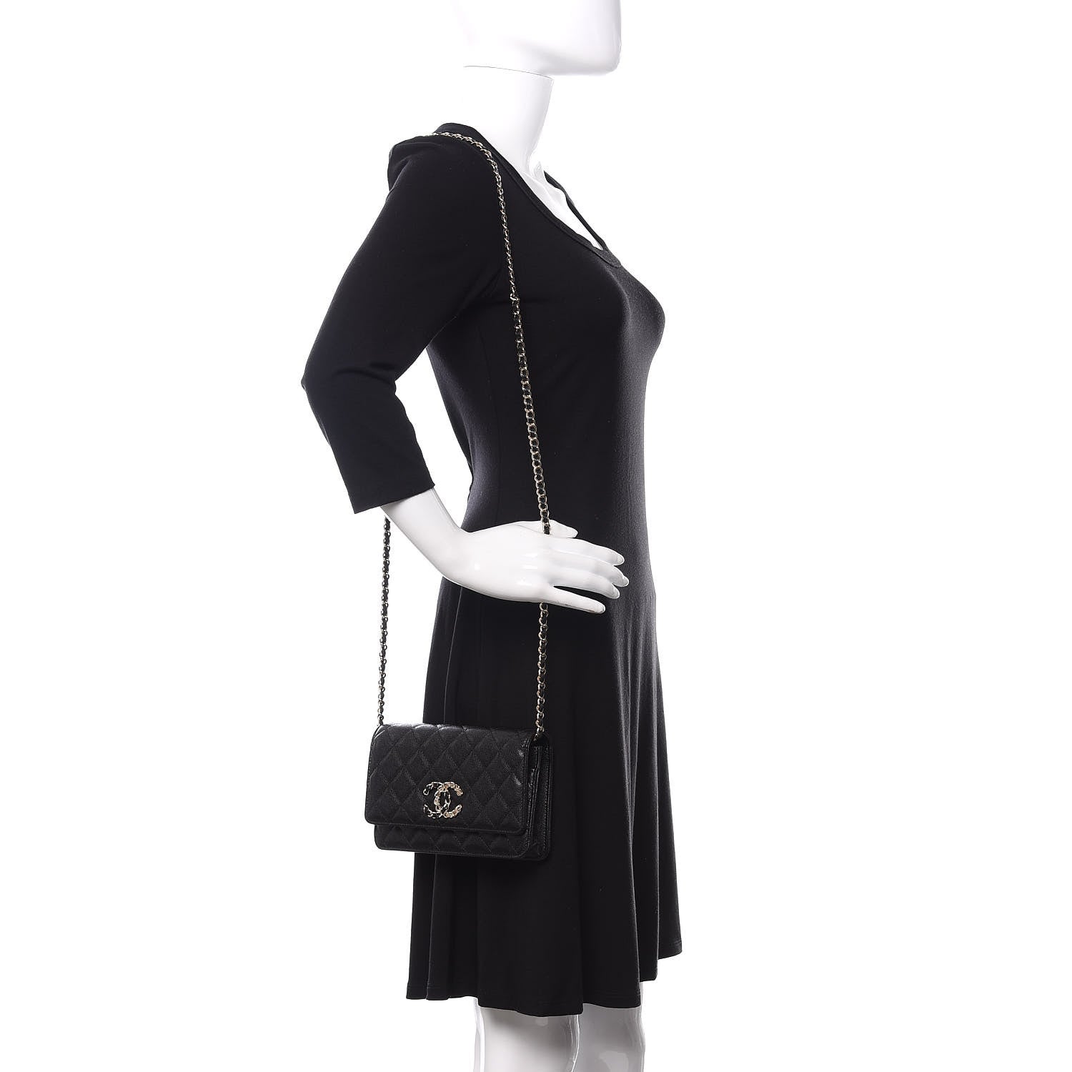 Chanel Caviar Quilted French New Wave Chain CC Wallet On Chain WOC Black 2 of 12