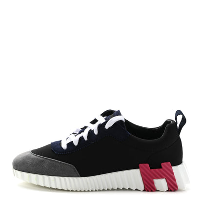 Hermes Technical Canvas Suede Goatskin Womens Bouncing Sneakers 38 Black Gris Osmium 1 of 11